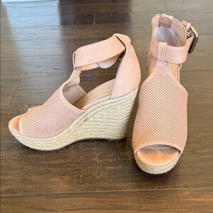 Elegant Pink/Tan Wedge Sandals